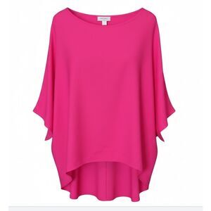 Adrienne Fuscia Scoop Neck Poncho Womens Size M Semi Sheer Lined High Low Flowy